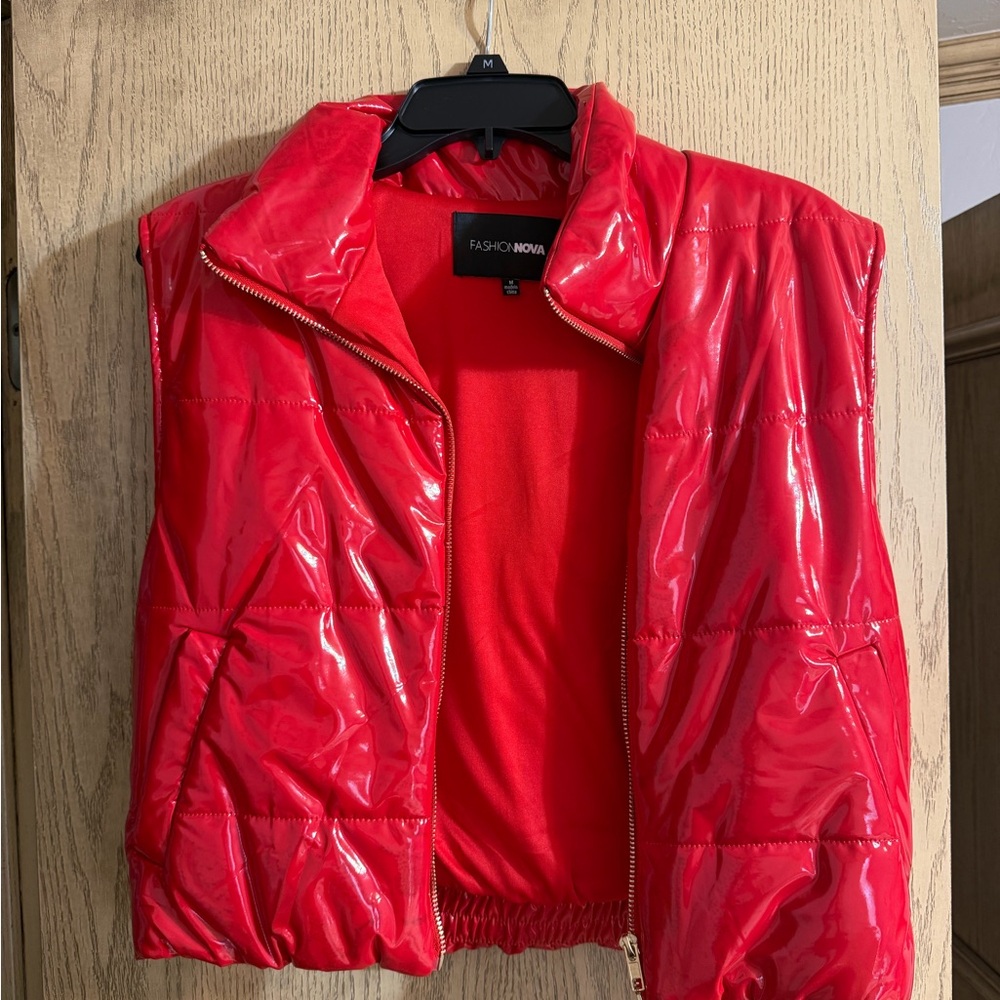 Fashion Nova Shiny Red Quilted Puffer Vest